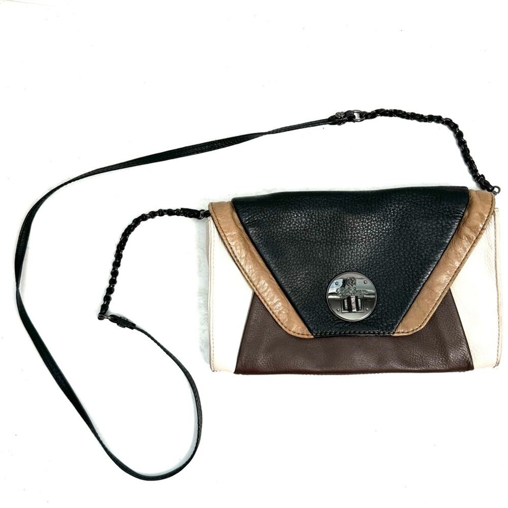 Elliot Lucca Black Brown & Tan Leather Crossbody Purse